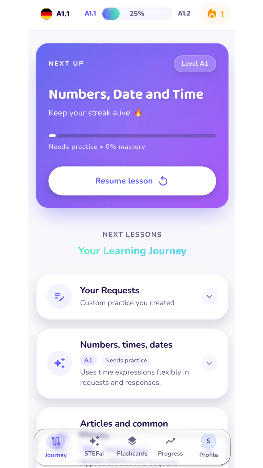 EVOVO home screen showing guided next steps